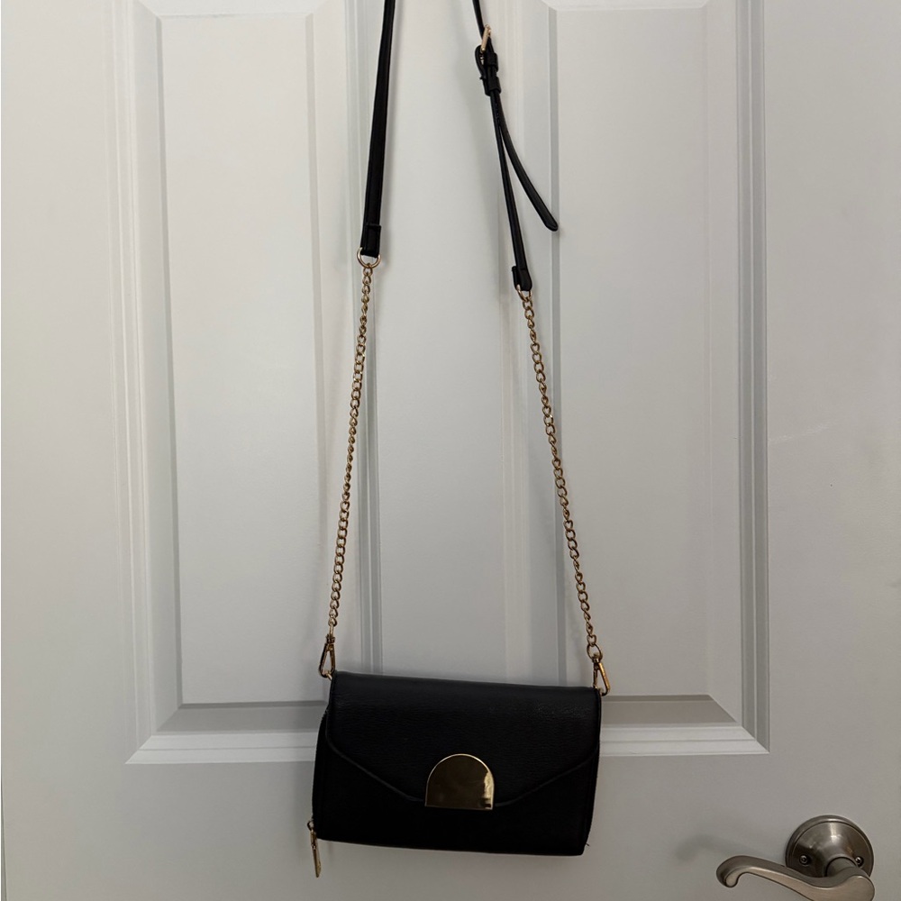 Black Crossbody Purse With Gold Accents